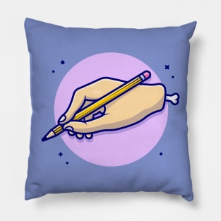 Pencil With Hand Cartoon Vector Icon Illustration Pillow