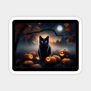 A sleek black cat on Halloween night Magnet