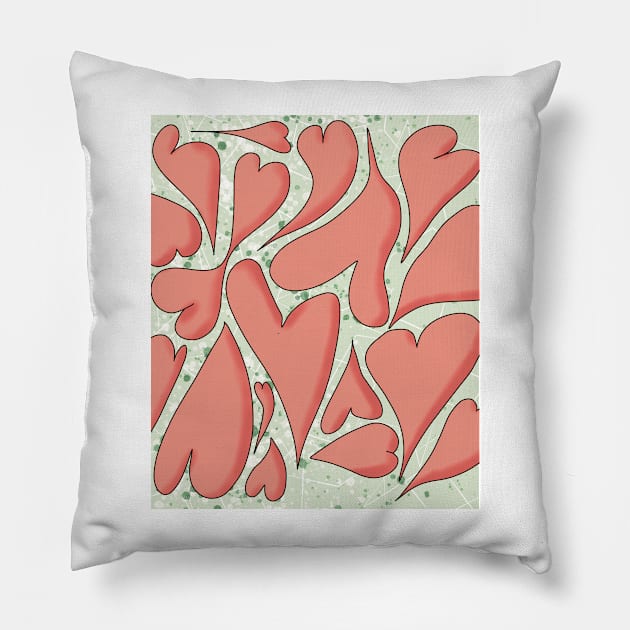 Valentine’s Day Distorted Hearts Pattern Pillow by Jennggaa