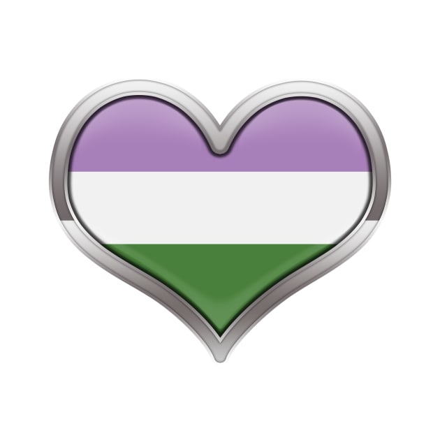 Large Genderqueer Pride Flag Colored Heart with Chrome Frame by LiveLoudGraphics