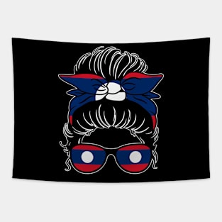 Awesome Laotian Girl Messy Bun Laos Flag For The Lao People Tapestry