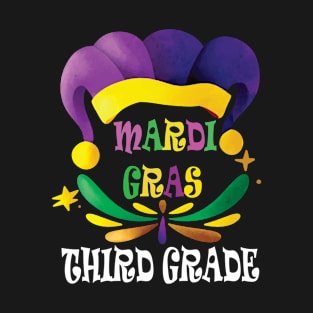 Cute Mardi Gras Third Grade Teacher Kids Enjoy Carnival 2023 T-Shirt