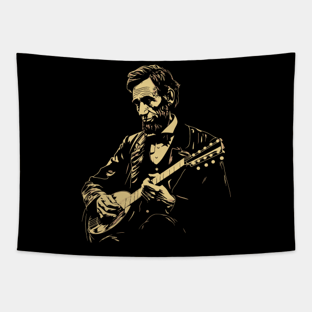 Abraham Lincoln Banjo Player Funny Founding Fathers Tapestry by robotbasecamp