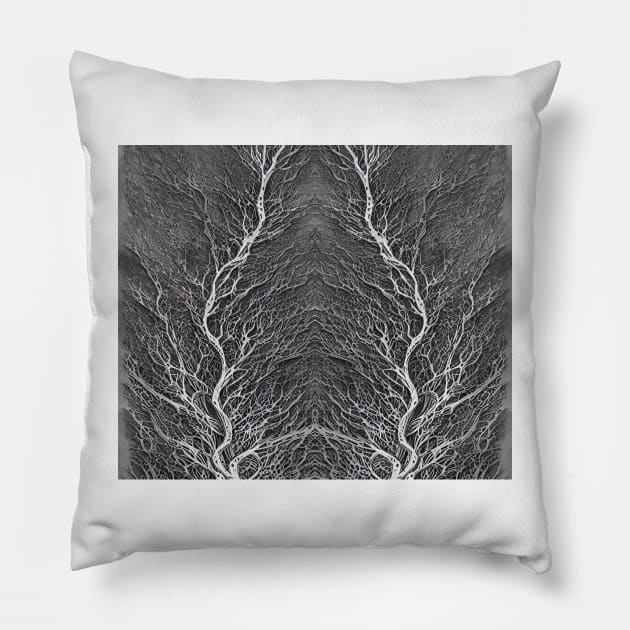 Grayscale Aesthetic Fractal Lightning Bolts - Black and White Abstract Artwork Pillow by BubbleMench
