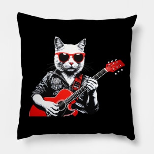 Funny Cat wearing sunglasses playing Guitar Guitarist Pillow