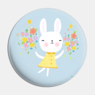 Dancing Bunny With Flowers Pin