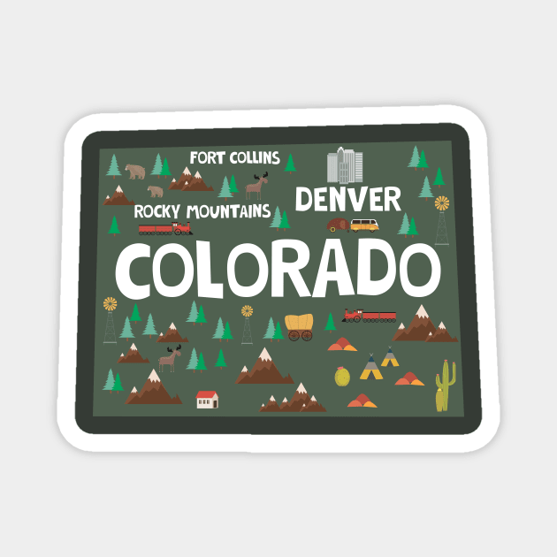 Colorado illustrated map Magnet by JunkyDotCom
