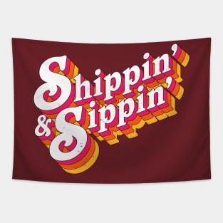 Shippin' & Sippin' - Funny Retro Girls Cruise Design Tapestry