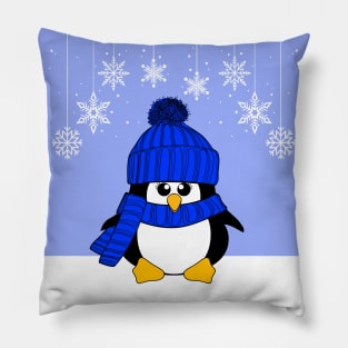 Krimbles Festive Christmas Royal Blue Snowflake Penguin Pillow