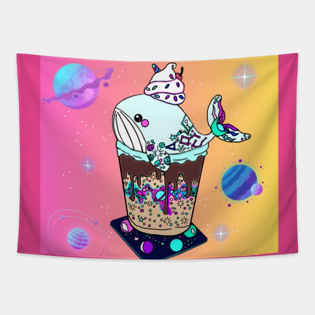 Galaxy Frappe Whale (sunset) Tapestry by Octopus Cafe