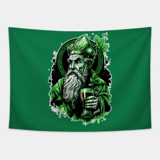 Funny Drunk Saint Patrick Drinking a Green Beer Graffiti by gnarly Tapestry