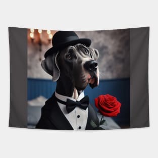 Great dane dog in formal tuxedo with hat and candlelight Tapestry