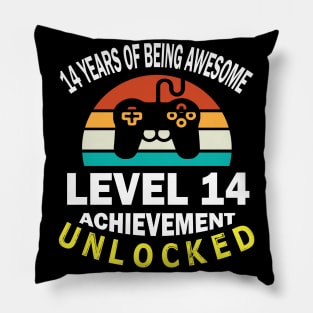 14 Years Of Being Awesome Level 14 Achievement Unlocked Birthday Gamer Son Brother Pillow