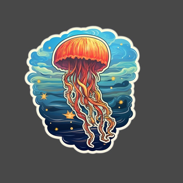 Orange sticker jellyfish artwork by Unelmoija