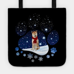 Snow Paw Shiba Inu Christmas Winter Holiday Tote