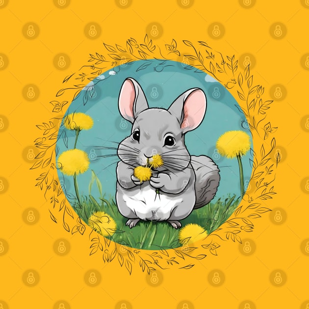 Cute Grey Chinchilla Eating Dandelions Design by vwagenet