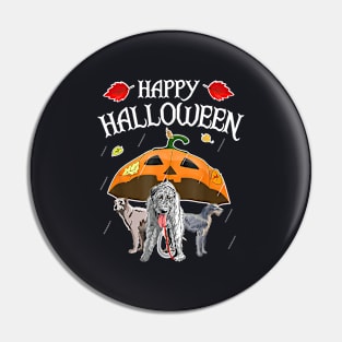 Irish Wolf Hounds In Scary Umbrella Rain Night Halloween Pin