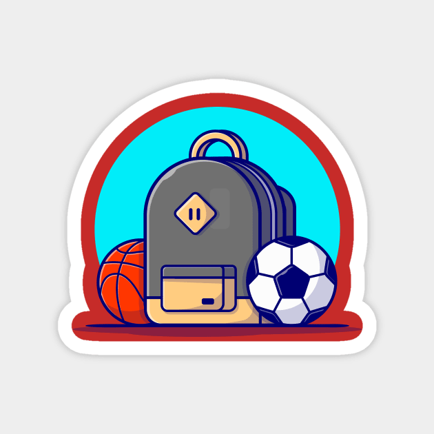 Backpack With Soccer Ball And Basket Ball Cartoon Vector Icon Illustration Magnet by Catalyst Labs