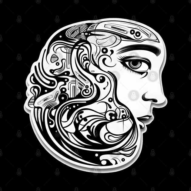 Monochromatic Surreal Woman's Profile with Abstract Elements by AIHRGDesign