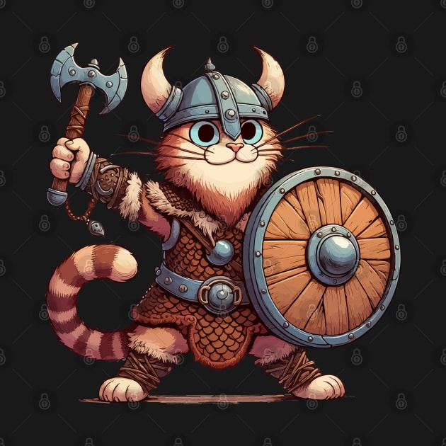 Funny Viking Warrior Cat Norse Mythology Anime Portrait by TomFrontierArt