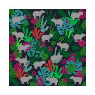 Cute Capybara Pattern on Tropical Leaves T-Shirt