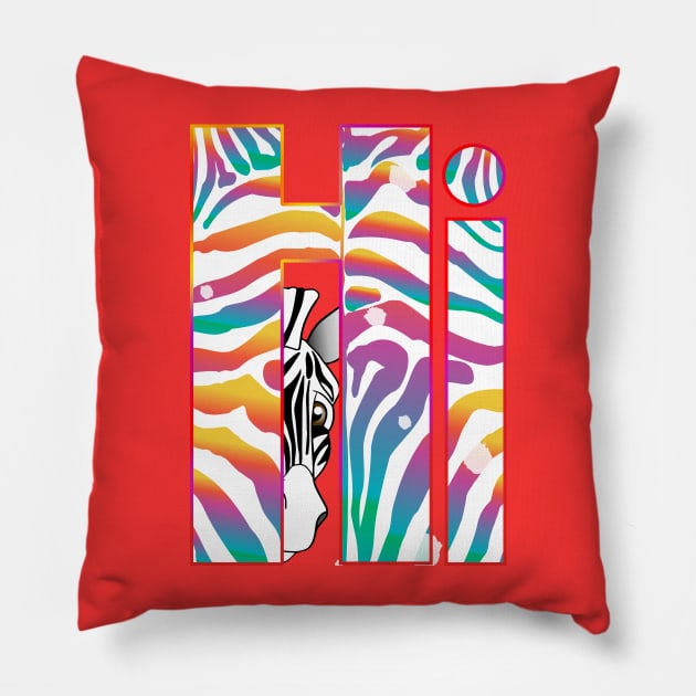 "Hi" Slogan - Zebra Stripes Raibow Stylish Trendy Pattern Pillow by sofiartmedia