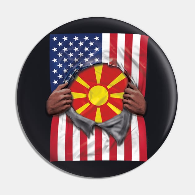 Macedonia Flag American Flag Ripped - Gift for Macedonian From Macedonia Pin by Country Flags