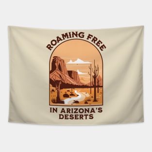 Roaming Free in Arizona's Deserts Retro Vintage Arizona Boho Desert Saguaro Cactus Mountains Tapestry