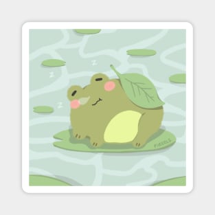 Sleepy Frog in Pond Magnet