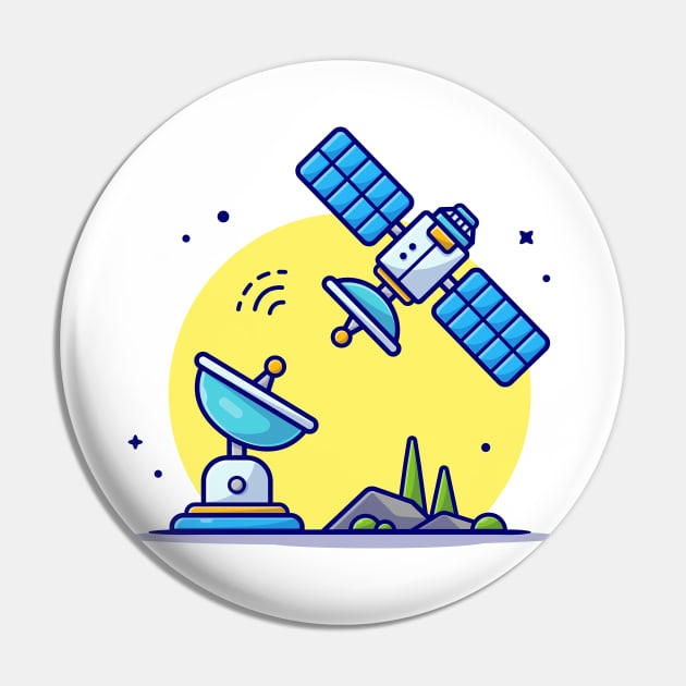 Flying Satellite with Antenna Space Cartoon Vector Icon Illustration Pin by Catalyst Labs