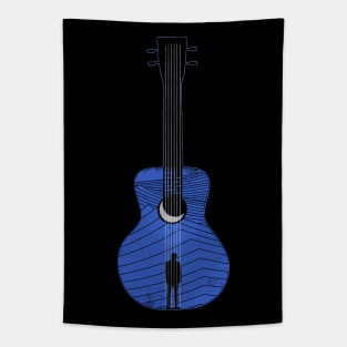 Blues Minimalist Guitar Design with Waves Tapestry