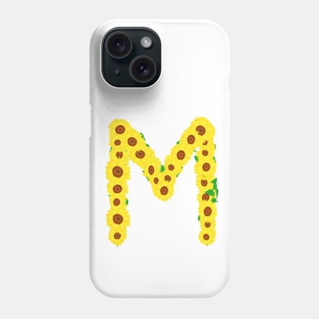 Sunflowers Initial Letter M (White Background) Phone Case by Art By LM Designs 