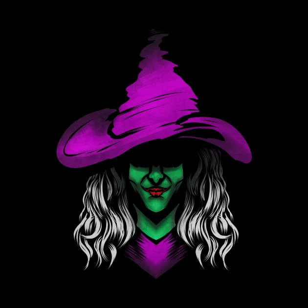 Evil Witch With Green Skin And Purple Hat For Halloween by SinBle