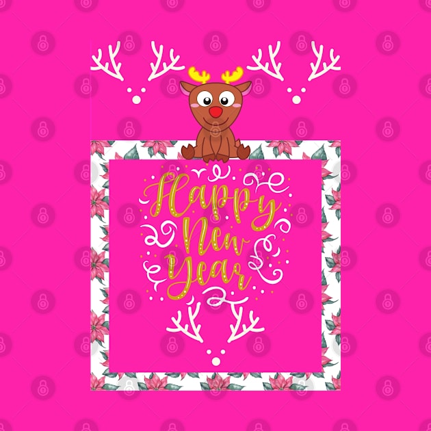 Cute deer Happy new year greeting card by O.M design