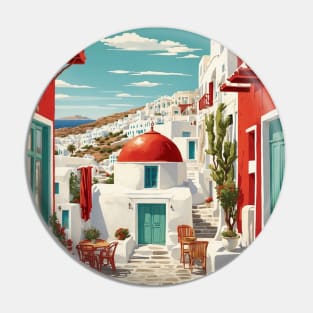 Mykonos Greece Tourism Vintage Poster Pin