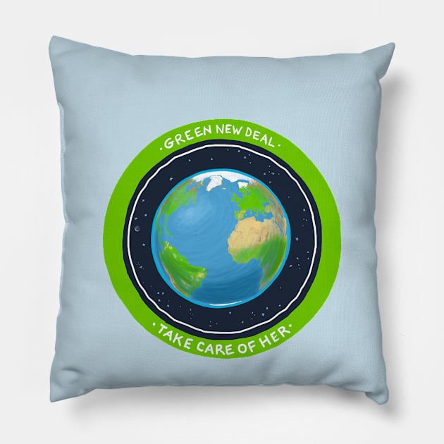 Green New Deal Earth Pillow by mernstw