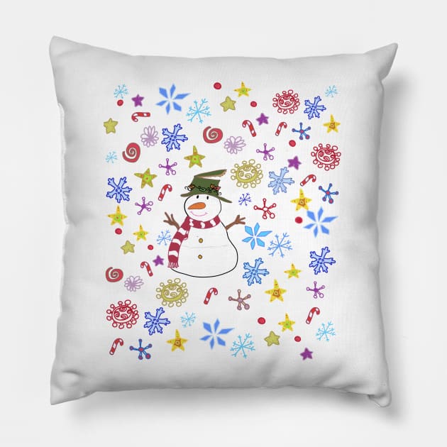 Colourful Snowman doodle design Pillow by markatos