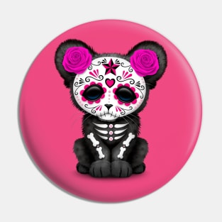 Pink Day of the Dead Sugar Skull Panther Cub Pin