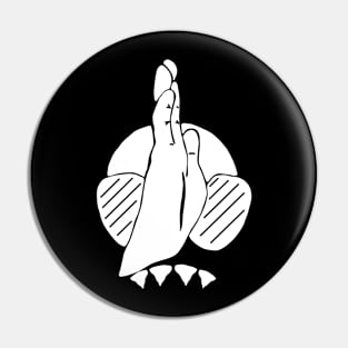 White hand signal for shark, scuba diver design Pin