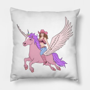 Cowgirl Riding a Pink Unicorn Pillow