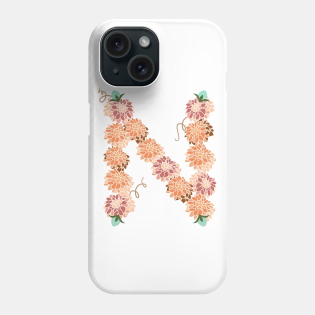 Letter N Floral Phone Case by CTstudio