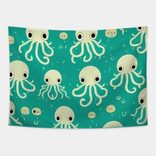 Green Octopuses in a Green Sea - Super Cute Colorful Octopus Pattern Tapestry