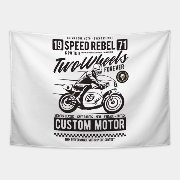 Two Wheels Forever, Vintage Retro Classic Tapestry by CoApparel