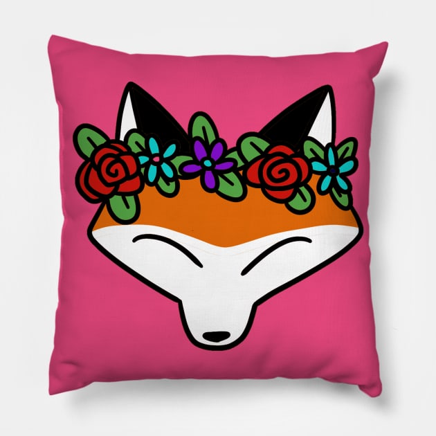 Flower Crown Fox Face Pillow by saradaboru