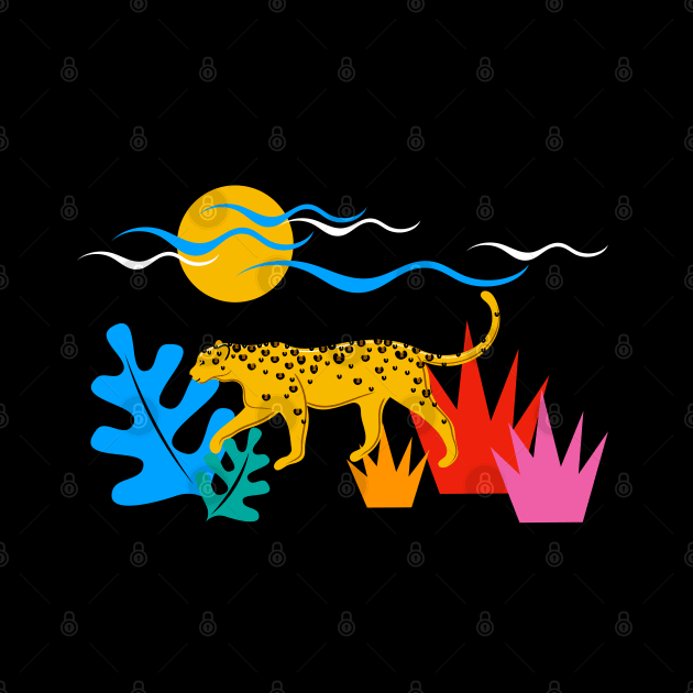 Walking Leopard Illustration ( black background ) by AdamRegester