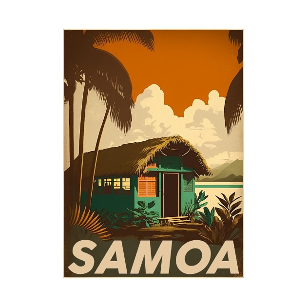 Samoa Hut Vintage Travel Art Poster by OldTravelArt