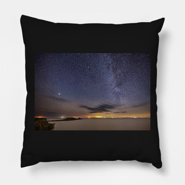 Worms Head, Rhossili Bay at Night on Gower Pillow by dasantillo