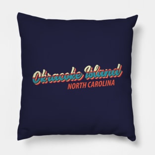 Okracoke Island North Carolina Vintage Script Rainbow Pillow