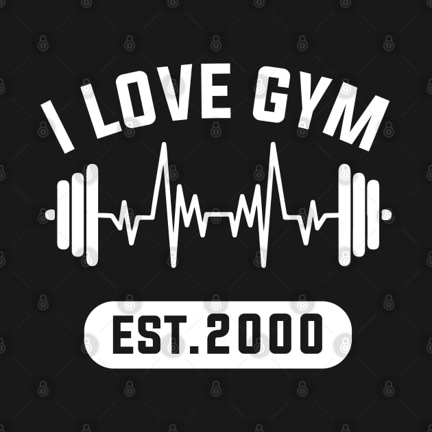 Funny Workout Gifts Heart Rate Design I Love Gym EST 2000 by Above the Village Design