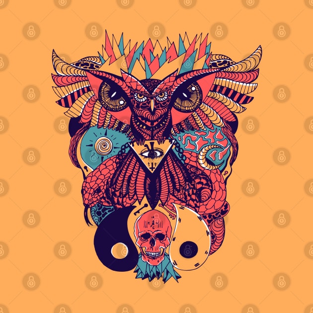 Retro Triad Wise Owl And Ageless Skull by kenallouis